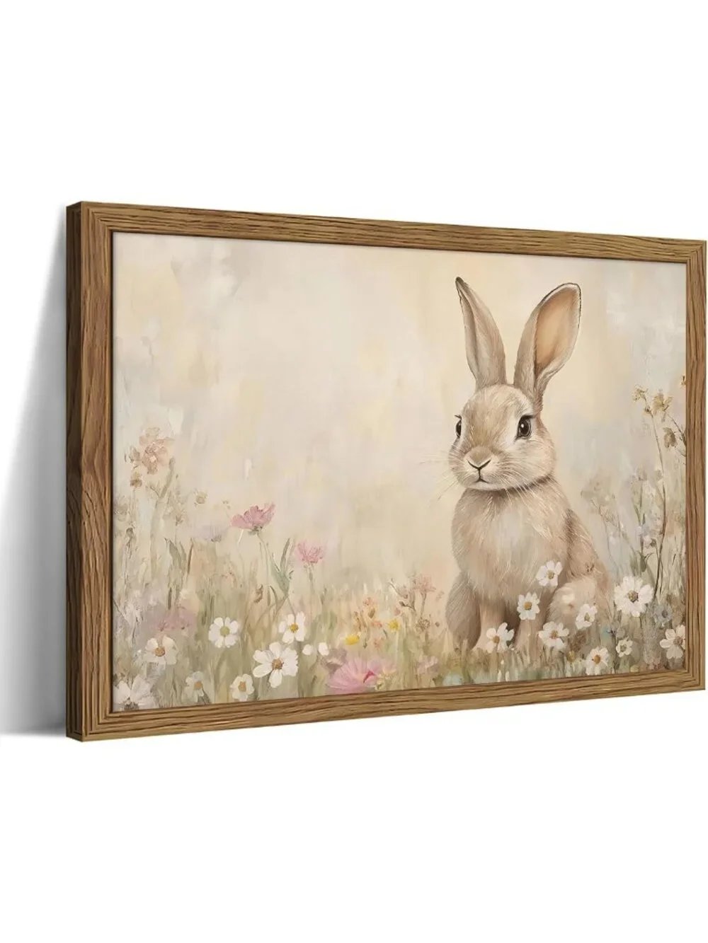 Spring Rabbit Wall Art - Vintage Floral Canvas Decor for Kids & Living Room